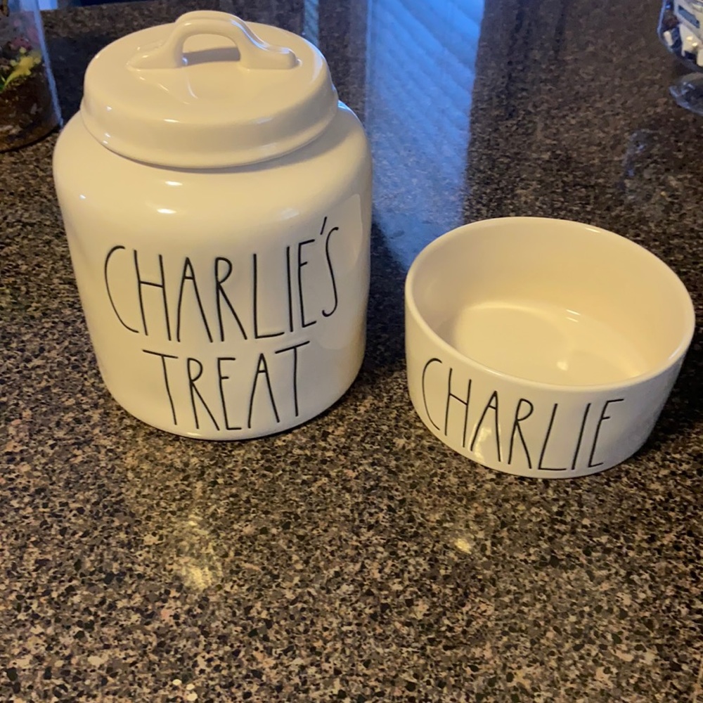 Rae Dunn treat jar and bowl “Charlie”